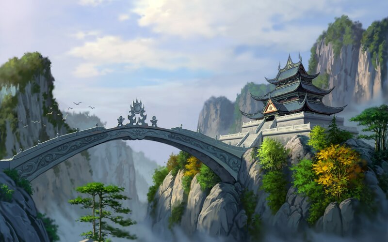 Ancient Temple on Mountain — Green, Serene