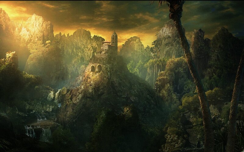 Ancient Temple on Mountain — Green