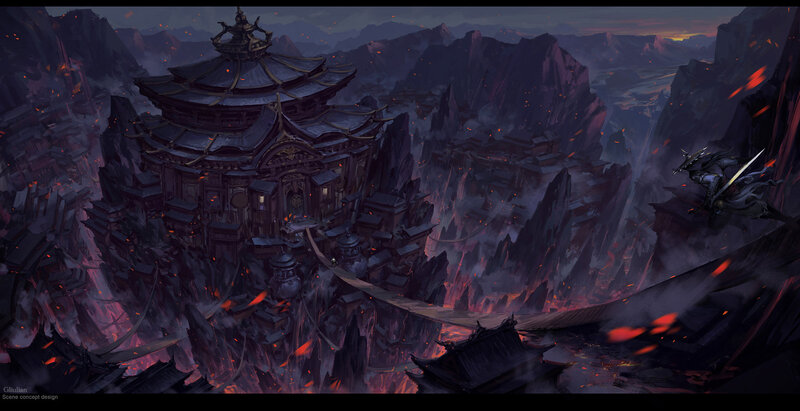 Ancient Temple on Mountain — Purple, Dramatic