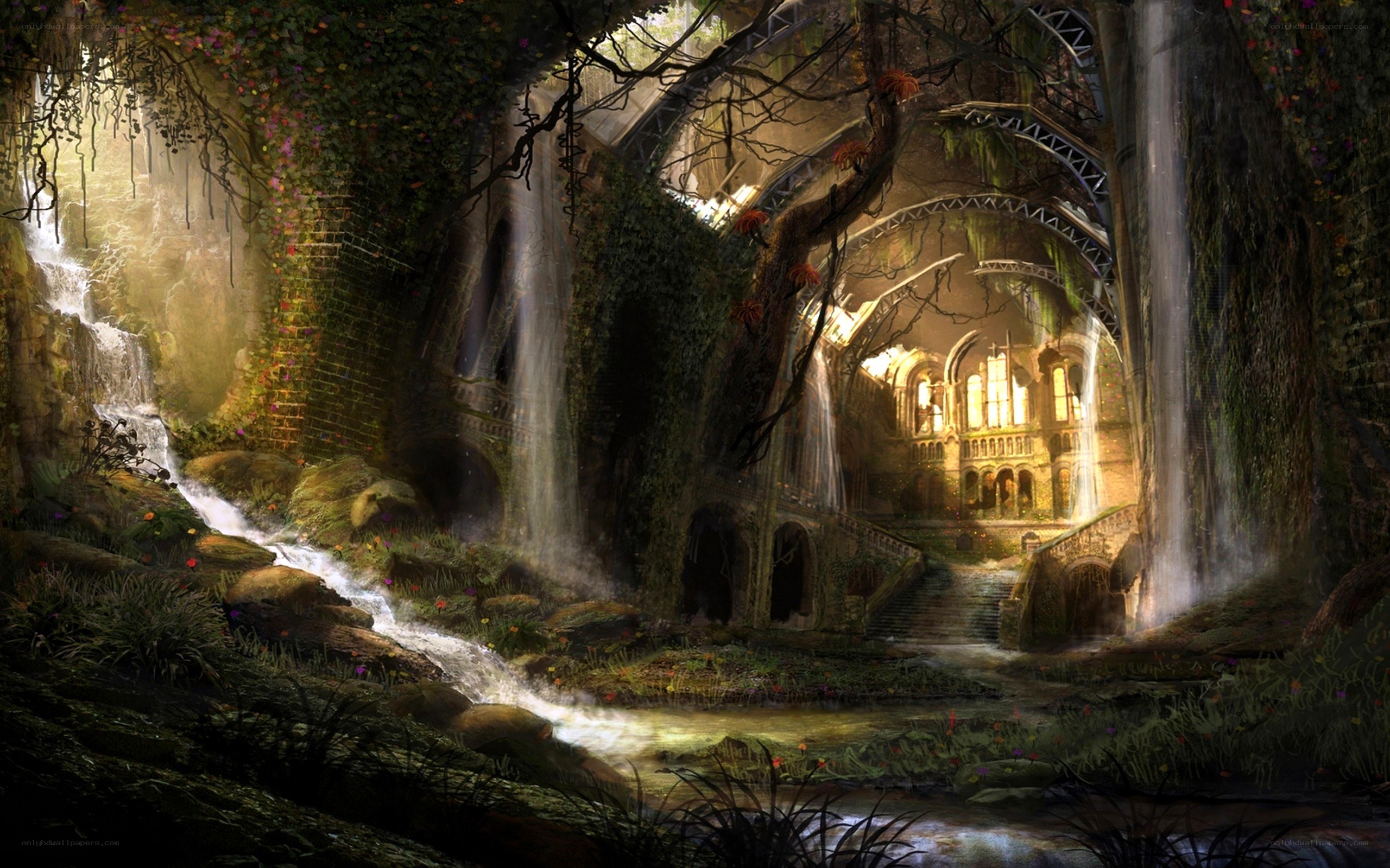 ancient temple overgrown with vines