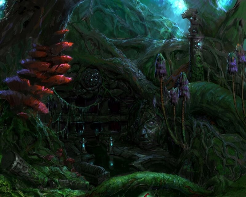 ancient temple overgrown with vines