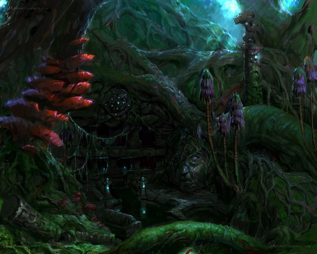 ancient temple overgrown with vines