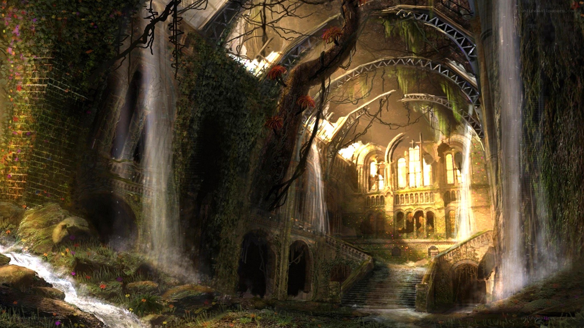 ancient temple overgrown with vines