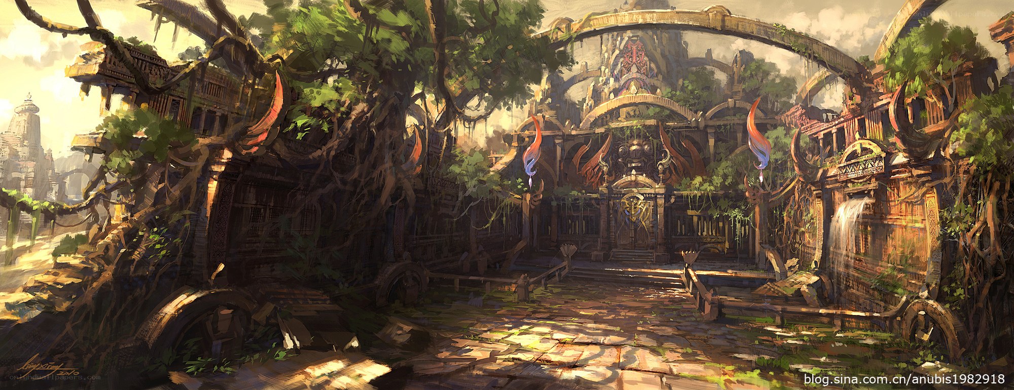 ancient temple overgrown with vines