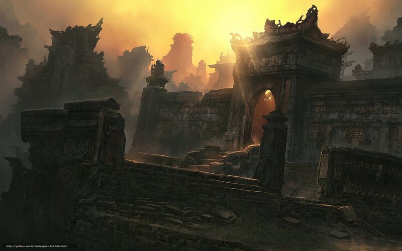 ancient temple ruins at sunset