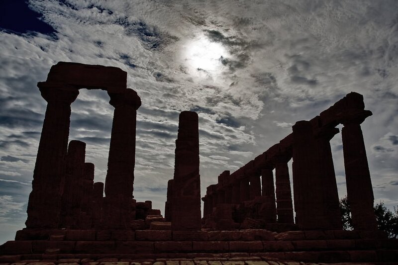 Ancient Temple Ruins — Black, Dramatic, Night, Photograph