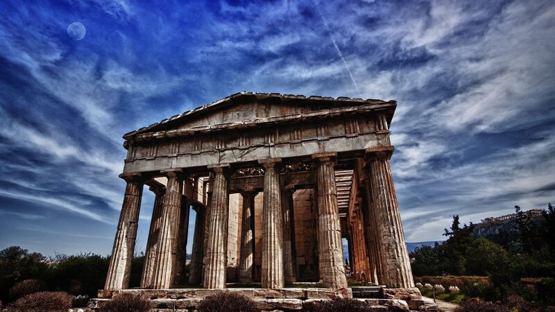Ancient Temple Ruins — Blue, Dramatic, Night, Photograph