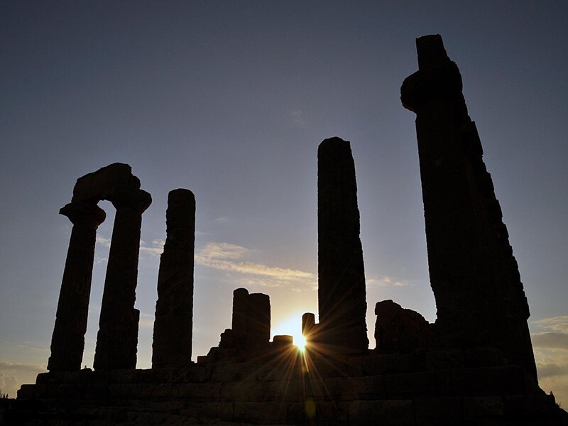 Ancient Temple Ruins — Blue, Dramatic, Sunset