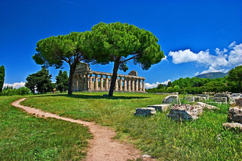 Ancient Temple Ruins — Blue, Serene, Afternoon, Photograph, Tree