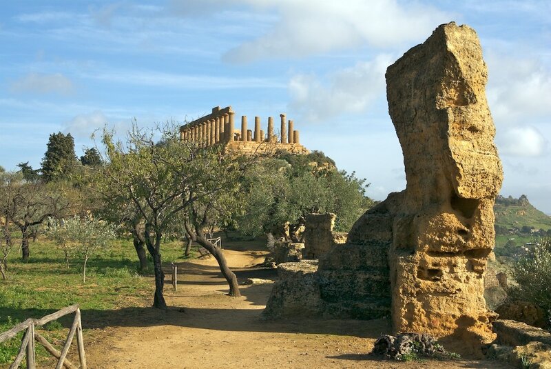 Ancient Temple Ruins — Blue, Serene, Afternoon, Photograph, Trees
