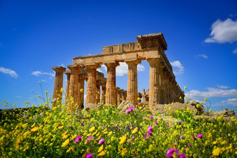 Ancient Temple Ruins — Blue, Serene, Spring