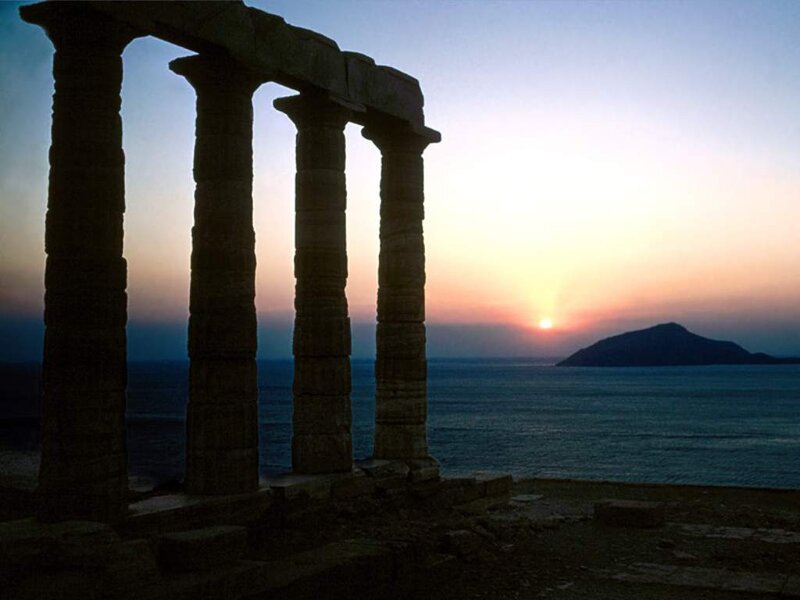 Ancient Temple Ruins — Blue, Serene, Sunset, Photograph