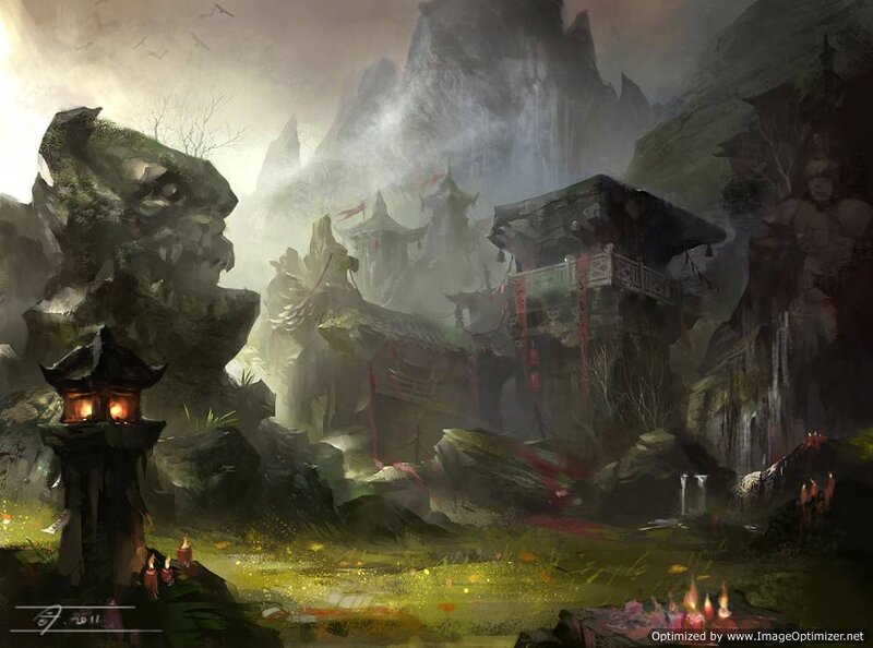 Ancient Temple Ruins — Green, Dramatic, Night