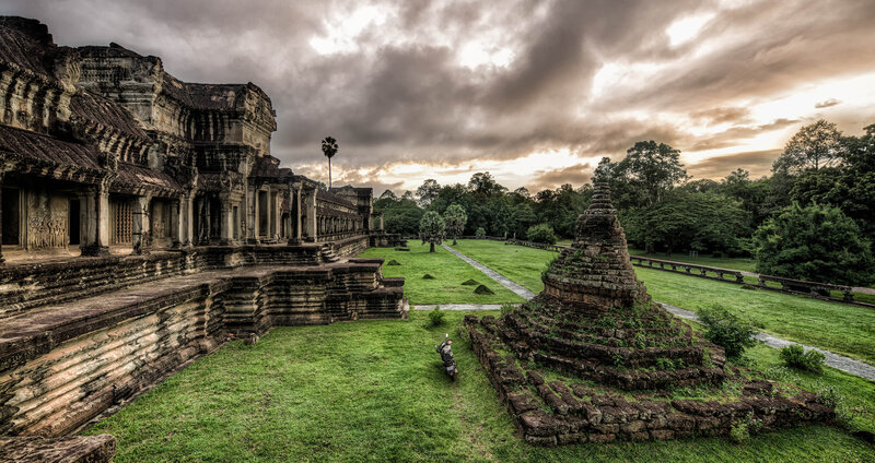 Ancient Temple Ruins — Green, Dramatic, Sunset