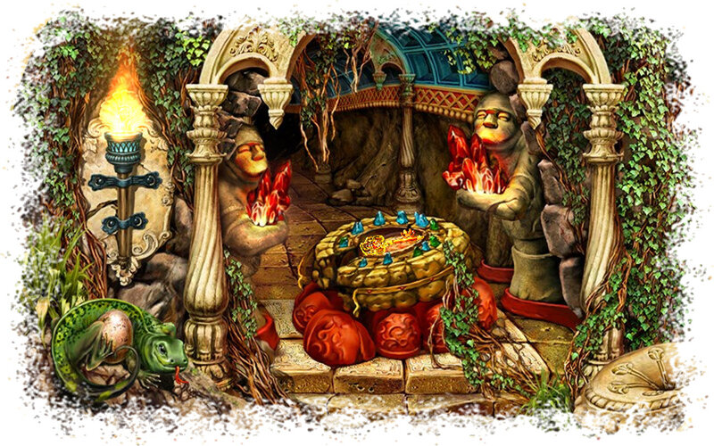 Ancient Temple Ruins — Green, Mysterious, Illustration