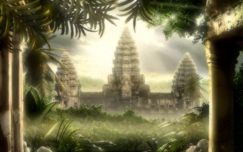 Ancient Temple Ruins — Green, Mysterious, Morning