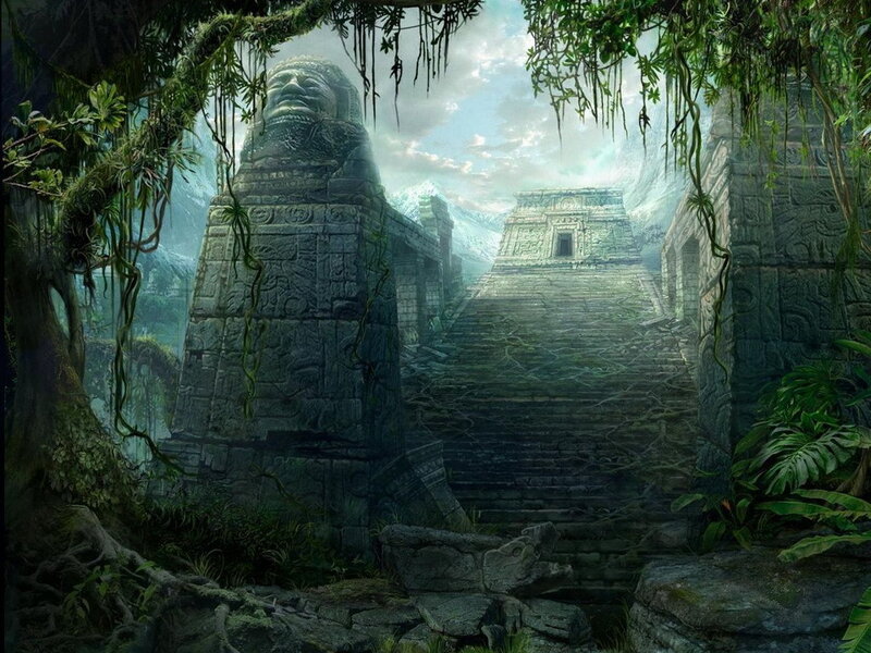 Ancient Temple Ruins — Green, Mysterious