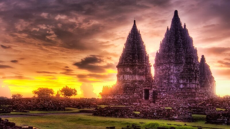 Ancient Temple Ruins — Orange, Dramatic