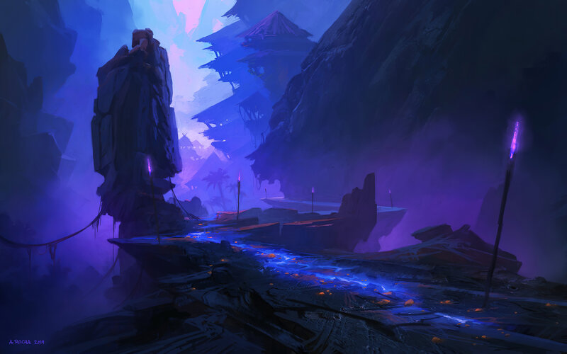 Ancient Temple Ruins — Purple, Mysterious, Night