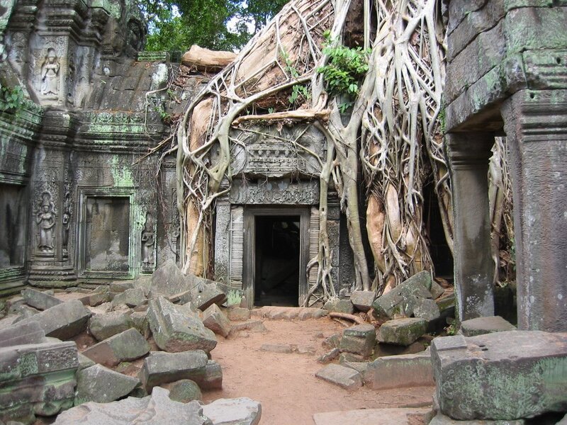 ancient temple ruins with trees