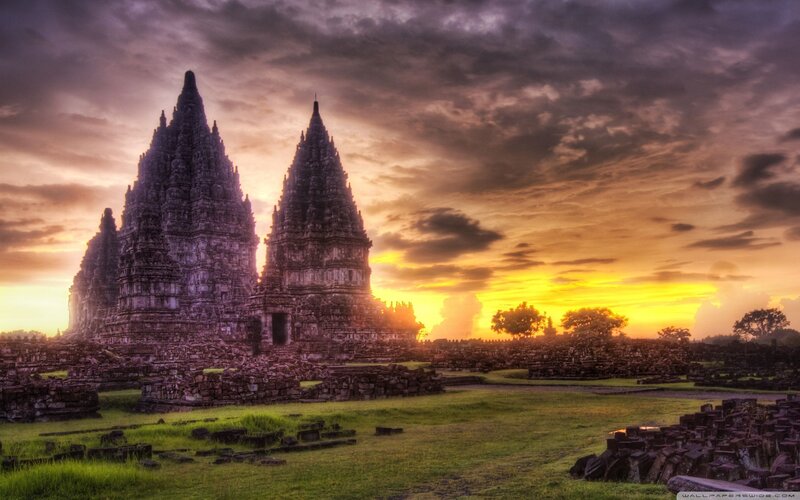 Ancient Temple Ruins — Yellow, Dramatic, Sunset, Photograph