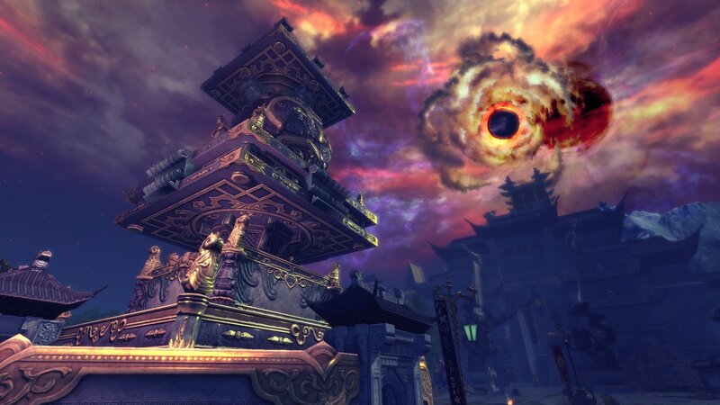 Ancient Temple under Stormy Sky — Purple