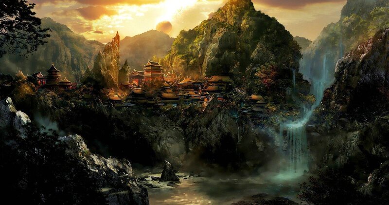 Ancient Temple Village — Gold, Serene