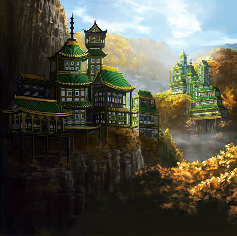 Ancient Temple Village — Green, Serene, Autumn