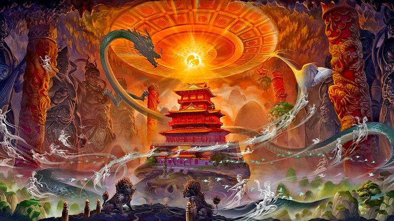 Ancient Temple with Dragons — Orange
