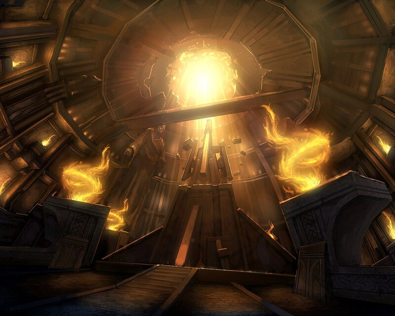 ancient temple with fire