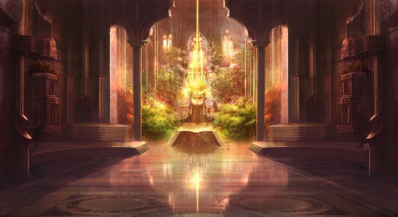 ancient temple with glowing artifact