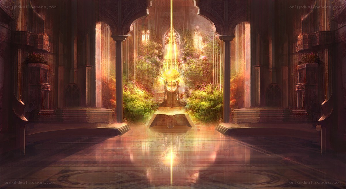 ancient temple with glowing artifact