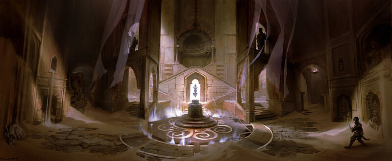 ancient temple with glowing artifact