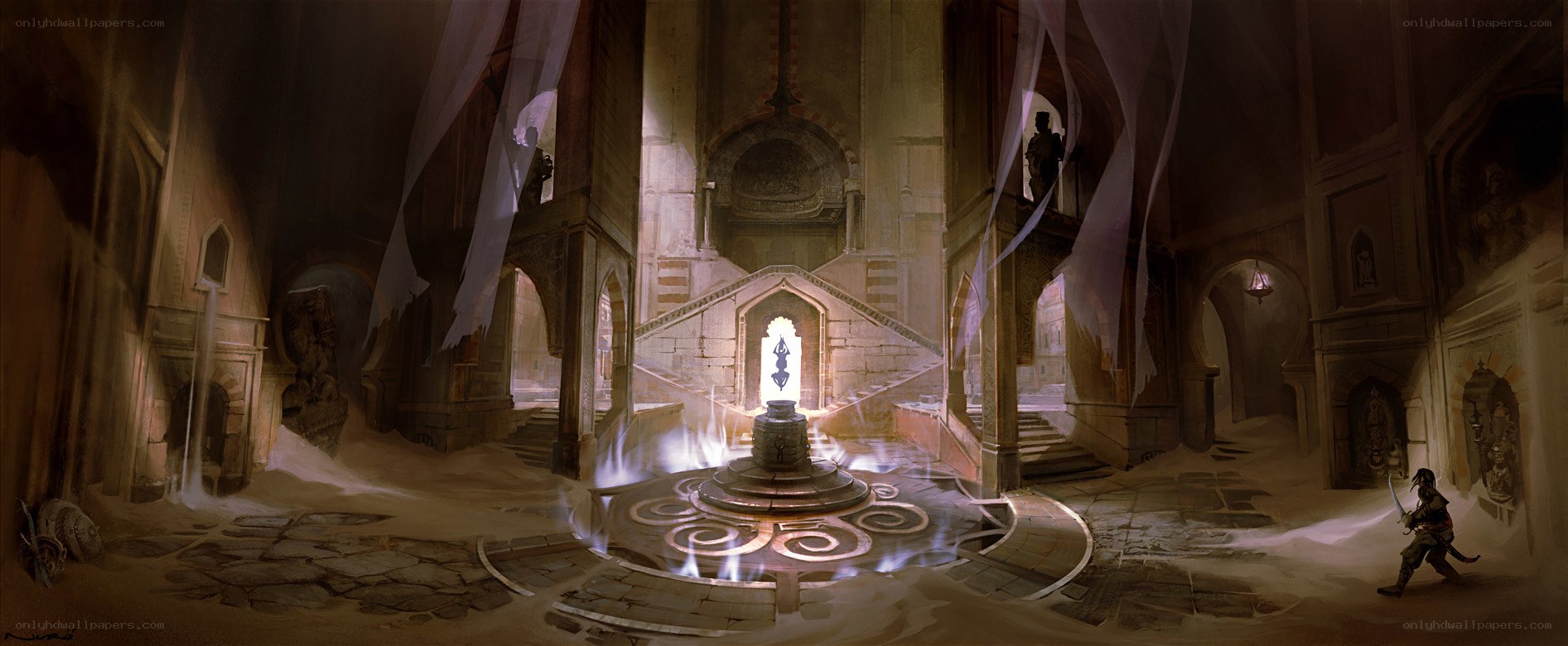 ancient temple with glowing artifact