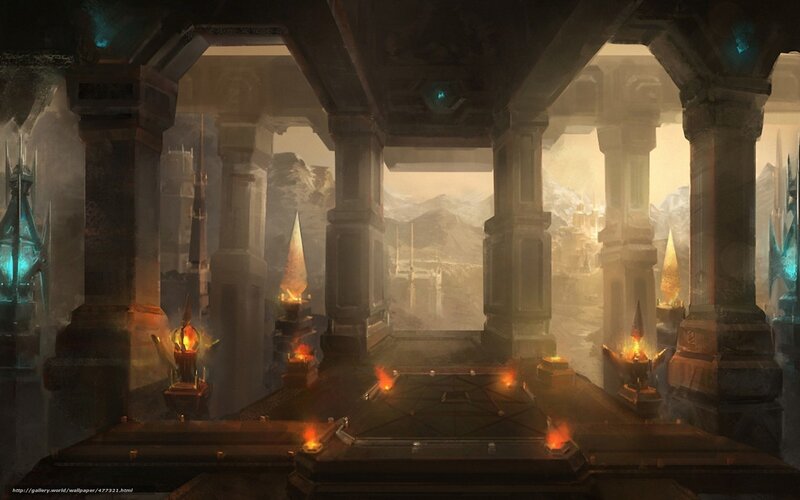 ancient temple with glowing crystals