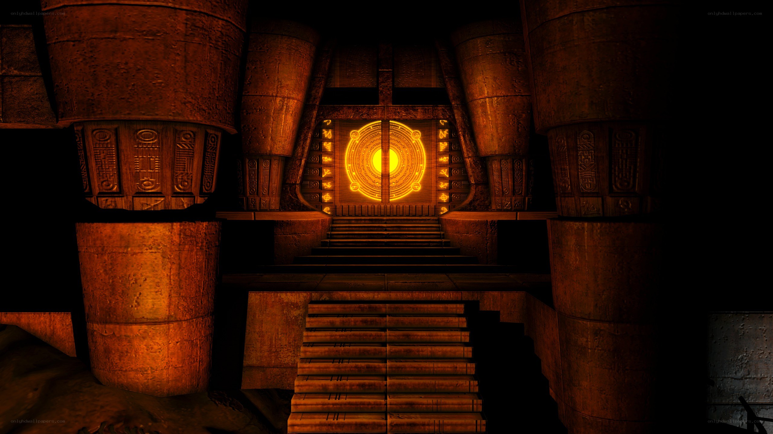 ancient temple with glowing door