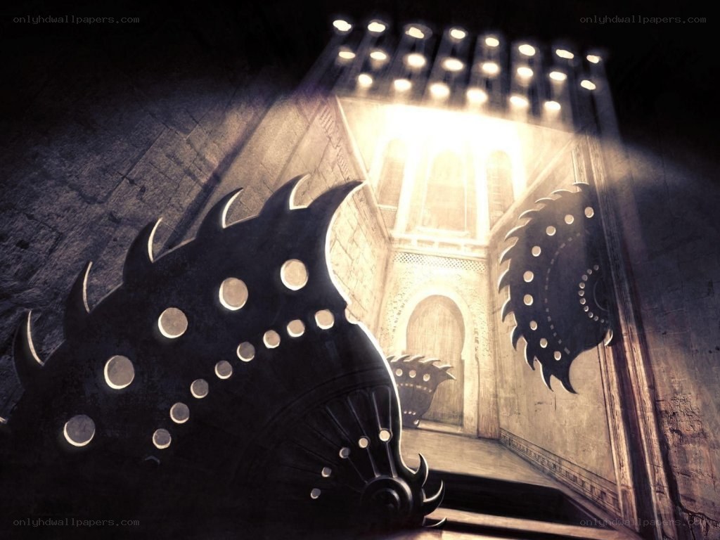 ancient temple with glowing gears