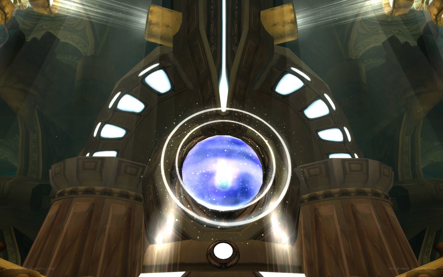ancient temple with glowing orb