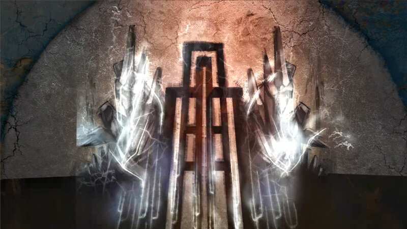ancient temple with glowing runes