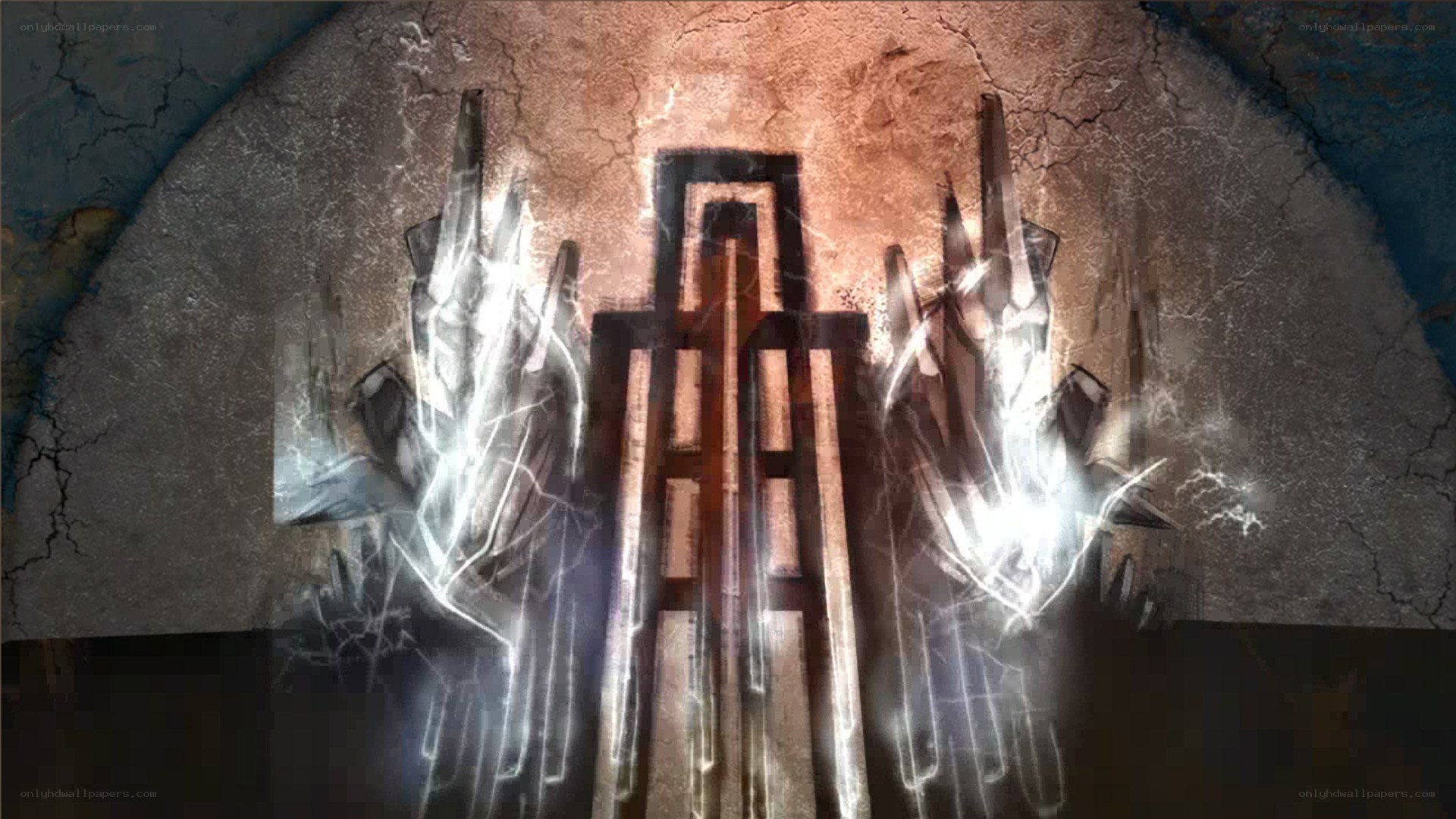 ancient temple with glowing runes