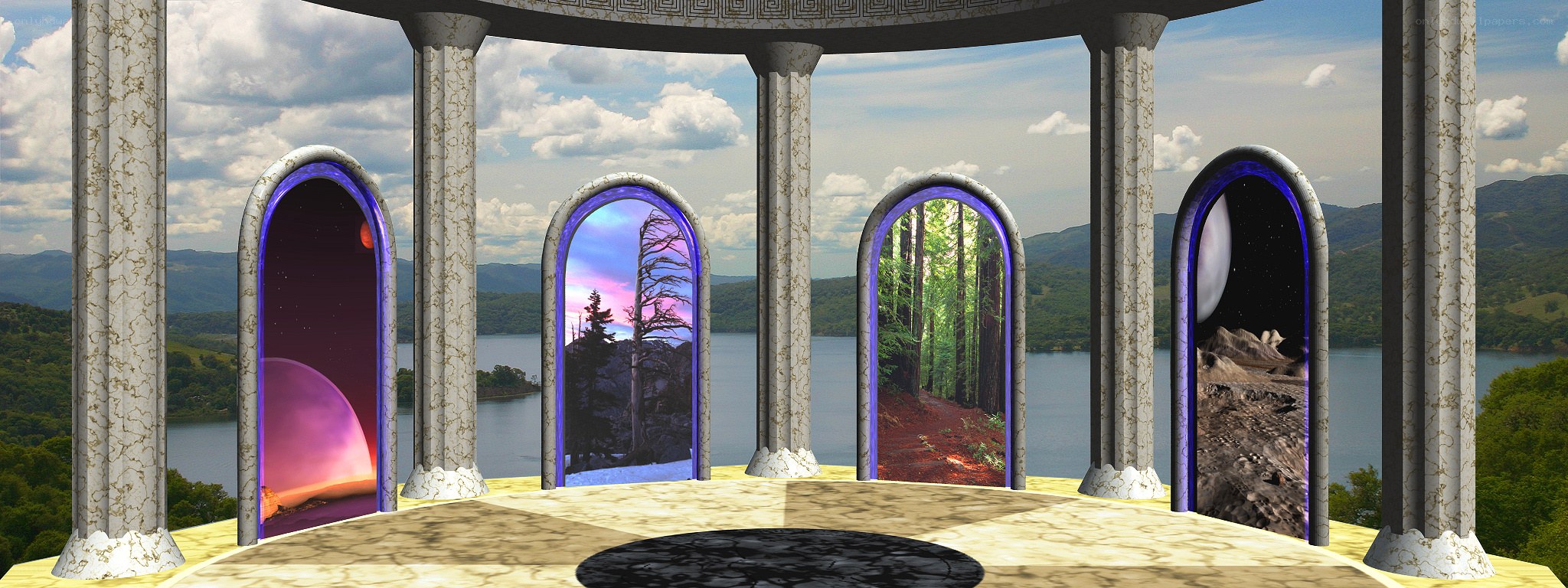 ancient temple with portal views