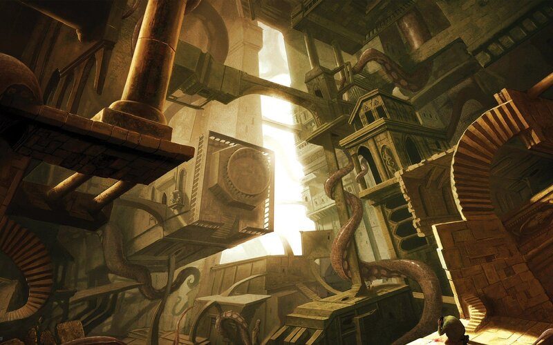 ancient temple with tentacles