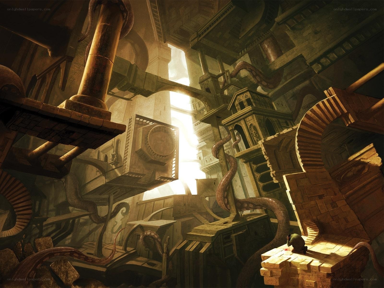 ancient temple with tentacles
