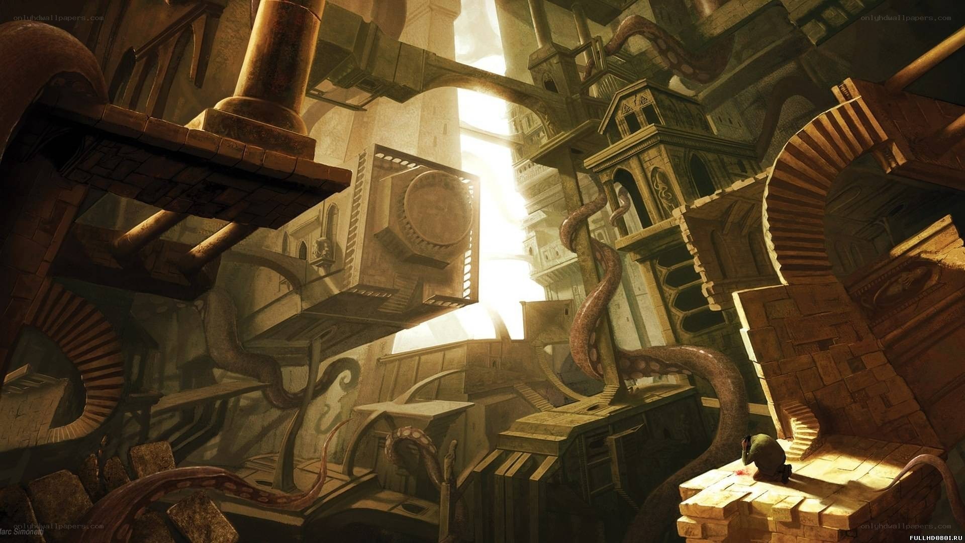 ancient temple with tentacles