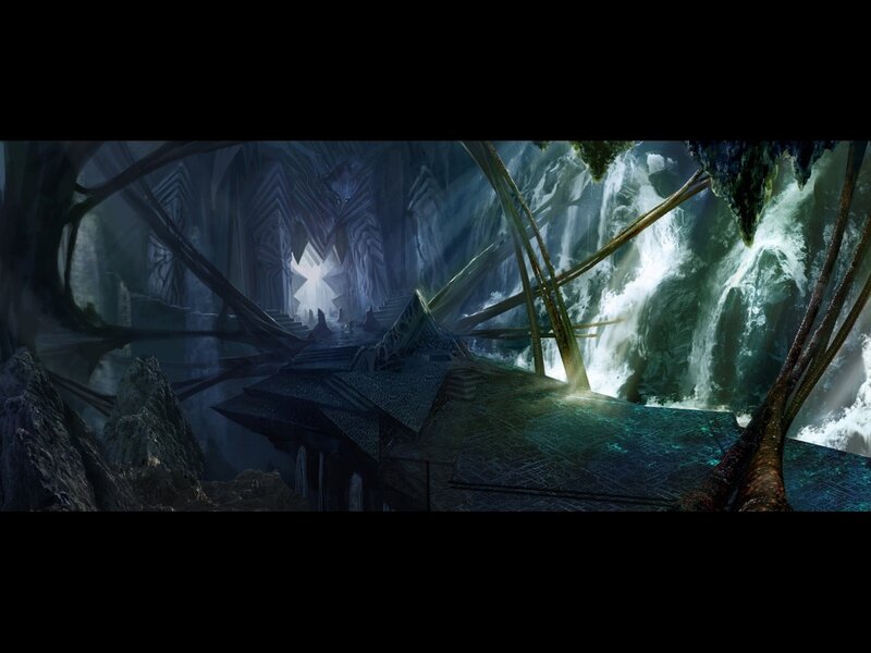 ancient temple with waterfall