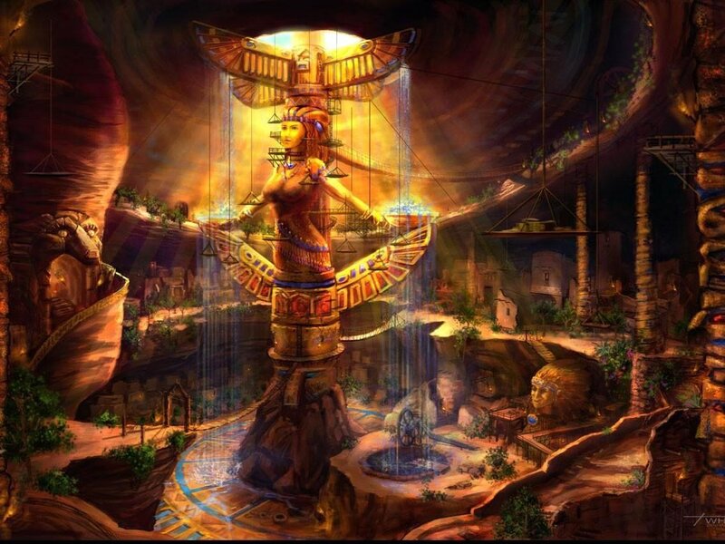 ancient temple with winged statue