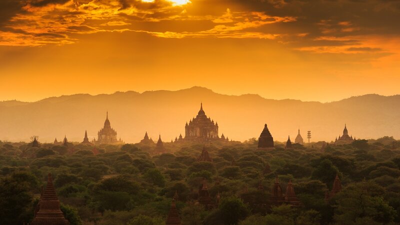 Ancient Temples at Sunset — Orange