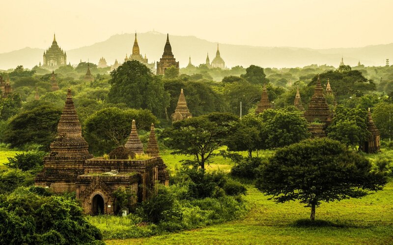 Ancient Temples in Field — Green