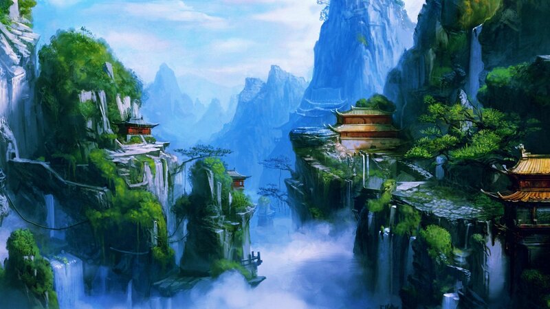 Ancient Temples in Mountains — Blue, Serene