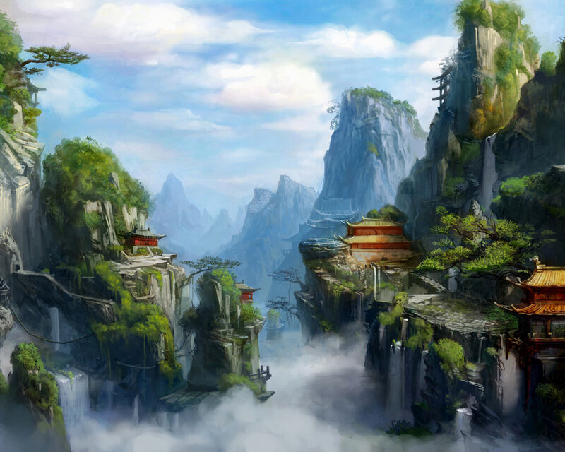 Ancient Temples in Mountains — Blue